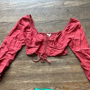 Long Sleeve Cropped Peasant Top
